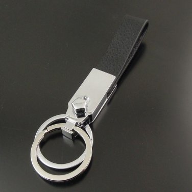 Mens Double Circle Round Keyring Latest Popular Pirate Design Cool Black Leather Key Chains Metal Ke