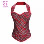 Red Plaid Cotton Halter Corset Top Sexy Overbust Corselet Women Shapewear Gothic Corsets Korse Burle
