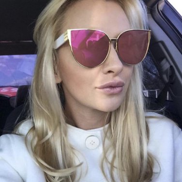 Sunglasses Women Metal Frame Cat Eye Sunglasses Mirror  Oval Lens Brand Designer Fashion Ladies Sung