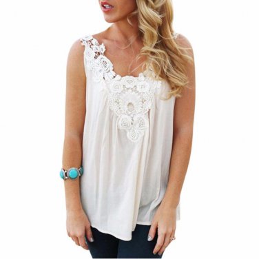 Women Blouses Chiffon White Lace Blouse For Ladies Vest 2016 Fashion Stitching Sling Girls Clothes L
