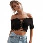 Sexy Bandage Lace Up Bustier Crop Top Womens Solid Off Shoulder Straps Ladies Casual Shirt Tops Blus