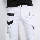New Arrival Men`s Pants Punk Style Patch Leather Zipper Stage Performance NightClub Biker Pants