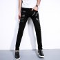 New Arrival Men`s Pants Punk Style Patch Leather Zipper Stage Performance NightClub Biker Pants