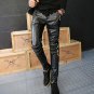 Punk Style Mens Studded Skinny Faux Leather Pants Motorcycle Rock Black Hip Hop PU Trousers For Men