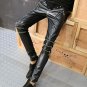 Punk Style Mens Studded Skinny Faux Leather Pants Motorcycle Rock Black Hip Hop PU Trousers For Men