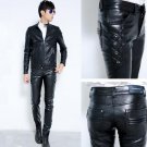 DJ Swag Skinny Mens Faux Leather PU Tight Black Joggers Biker Pants For Men Boys With Zippers