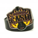 New Mens Black Leather Belt Fashion Popular Johnny Cash Punk Rock Music Guitar Big Belt Buckles Meta
