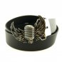 Men\'s Belts Brand Black PU Leather Punk Rock Flying Wings Microphone Music Gifts Metal Belt Buckle
