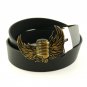 Men\'s Belts Brand Black PU Leather Punk Rock Flying Wings Microphone Music Gifts Metal Belt Buckle