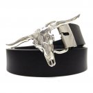 Cool Mens Western Cowboy Black PU Leather Belts Silver Bulls Head Belt Buckle Meltal For Men Jeans P