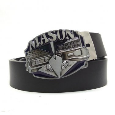 Cool Mason Big Metal Belt Buckle with 130cm Black PU Leather Belt For Men Jeans Pants Casual Cinto M
