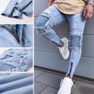 Mens Ripped Slim Fit Motorcycle Vintage Denim Jeans Hiphop Streetwear Pants