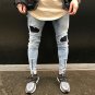 2017 Newest men PU leather patchwork ripped jeans ankle zipper punk rock denim pants mens hip hop sk