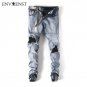 2017 Newest men PU leather patchwork ripped jeans ankle zipper punk rock denim pants mens hip hop sk