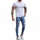Fashion Destroyed Torn Pants Men\'s Pant Zipper Skinny Jeans (Blue)