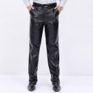 New Fashion Men Autumn Winter Faux Leather Black Warm Velvet Pants Loose PU Business Casual Trousers