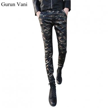 2017 New Arrive Men\'s Skinny Camo Leather Pants Casual Fashion Camouflage Cool Jeans Size:28-33 Fre