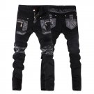 Hot sale free shipping slim fit mens leather pants motorcycle mens jeans trousers Black color size 2