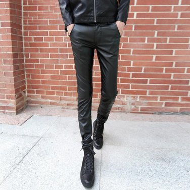 Winter Warm PU Leather Pants Men Fashion 2018 Spring Slim Fit Casual Man Pants Korean Skinny Mens Tr