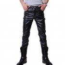 Casual Men Fashion Skinny Motorcycle Faux Leather Trousers Black Long Pants For Men Asia/Tag Size M-