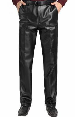 Male winter plus velvet thickening thermal PU leather pants Mens casual loose straight pants outdoor