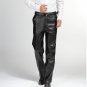 Male Autumn plus size black plus velvet straight PU pants man winter oversized thicken warm trousres