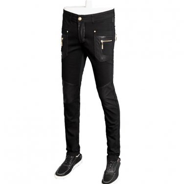 top quality fashion men leather jacket slim fit skinny pu straight trousers 28-36 CYG98
