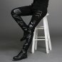 2015 new fashion tight-fitting slim black leather men pants black zipper hip-hop skinny male trouser