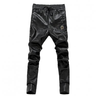 2017 Spring Fashion Men Pencil Pants Men Pants Motorcycle Riding Pants Men Faux Leather Pants Zipper