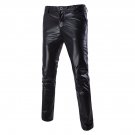 YJSFG HOUSE New Men PU Leather Pants Slim Fit Straight-Leg Trousers Motorcycle Biker Solid Straight 