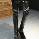 Spring Autumn Casual Pencil Trousers Teenage personality Rivet Sequined Black harem slim Faux Leathe