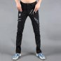 New Fashion Quality Male slim motorcycle leather pants zipper personalized patchwork leather pants t