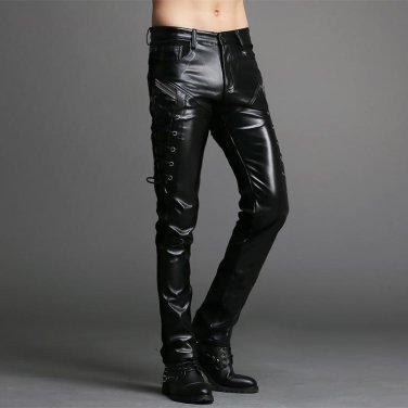 Wholesale Mens Black Leather Pants slim men pants Faux Leather Pu sexy Black Color Motorcycle Skinny
