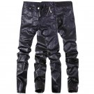 newest design high quality men leather jeans pants denim straight trousers black color size 28-36 C1