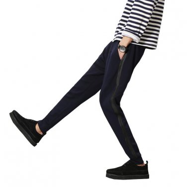 2017 New spring casual slim fit jogger pants with leather in middle men casual ankle-length sweatpan