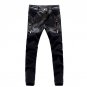 top zipper skull men leather pants skinny motorcycle straight jeans denim casual trousers CCL74