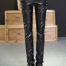 2016 European style Casual Trousers personality Sequined PU Faux Leather patchwork Black harem slim 
