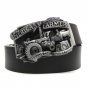 Male Black PU Leather Jeans Pants Belts Country Style Tractor American Farmer Feeds The World Metal 