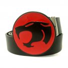 New Fashion Men\'s Big Buckle Jeans Belts Black PU Leather with Round Red Leopard Head Belt Buckles 