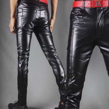 Winter new leather pants men Slim flesh tight pants motorcycle night club hair stylist feet leather 