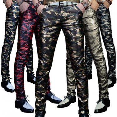 Men \'s leather trousers trousers Slim pants autumn new camouflage men\' s PU leather pants military
