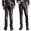 Male Black Faux Leather Pants Motorcycle Biker Ridding PU Trousers For Men Fashion Slim Fit Pencil P