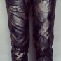 Stylish PU faux leather pants men Feather painting Blue Golden Slim Rock punk style