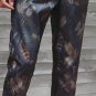 Stylish PU faux leather pants men Feather painting Blue Golden Slim Rock punk style