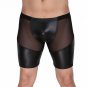 New Arrival Fashion Leather Patchwork Sexy Mesh Semi See-Through Style Charming Men\'s Casual Short