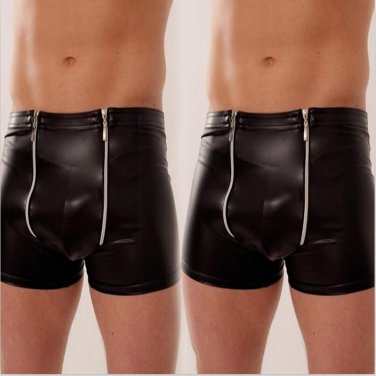 Underwear Man Black Sheath Vinyl Pants Sleepwear Lingerie 2015 Sexy Black Zipper Leather Men Pant