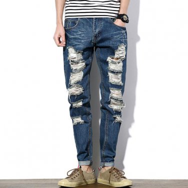 2018  man\'s pants Spring fashion BREAK Hole personality jeans men Cotton beggar men\'s jeans Slim f