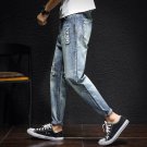 Men Jeans 2017 High Quality Light Blue Denim Stripe Jeans Men Zipper Retro color Pencil Pants Men Lo