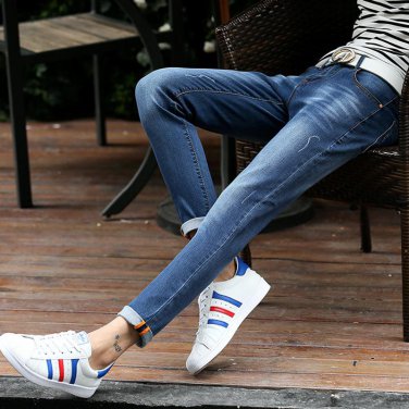 FAVOCENT Men\'s jeans 2017 spring and autumn new Korean version of Slim straight men\'s jeans plus s