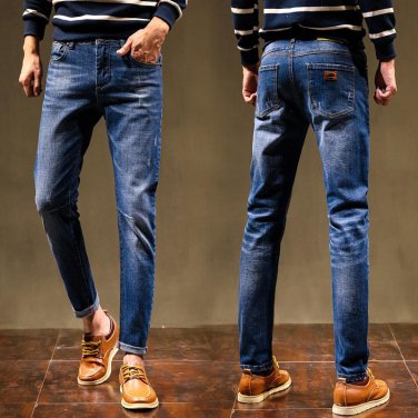 2017 Autumn Simple Style Men\'s Casual  Jeans Solid Slim Fashion Washed Pencil Pants Comfortable Fam